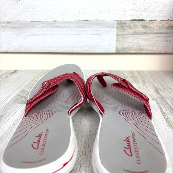 Clarks Womens 11 Red Leather Slip-On Cloudsteppers Brinkley Keely Sandals Shoes - Picture 3 of 8